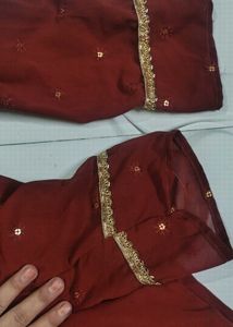 Embellished Maroon frock kurti with gift (pant )