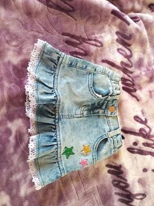 Denim Skirt with Lace & Stars