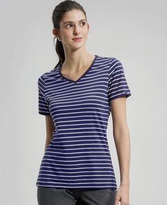 Navy & White Striped V-Neck Tee