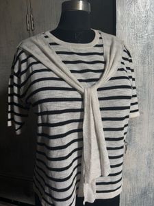 Striped Knit Top with Scarf Detail
