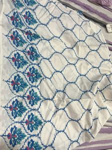 sangria White &amp; Blue Embroidered Kurta
