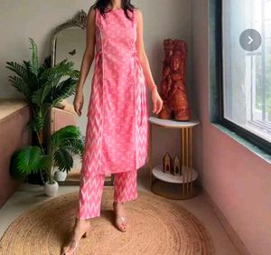 Pink Printed Kurta with Pants Set