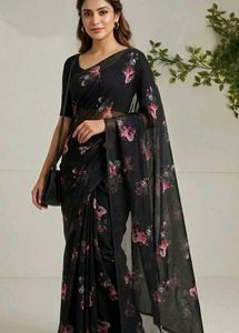 Elegant Black Floral Saree🖤🌸😚💕🤍