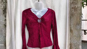 I. Burgundy Velvet Long Sleeve Top