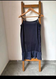 elegant Navy Slip Dress with Ruffle