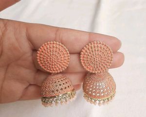 Peach Jhumka Earrings