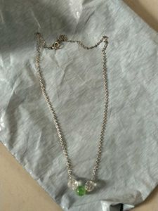 Delicate Silver Necklace with Green Beads
