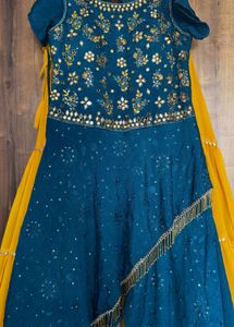 Stunning Teal Blue &amp; Mustard Yellow Tiered Sharara