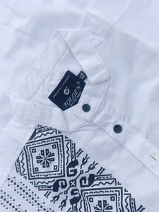 Men's White Kurta with Black Embroidery