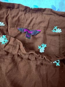Brown Embroidered Pants with Belt