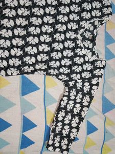 Black &amp; White Floral Kurta