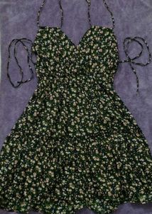 Black floral backless dress