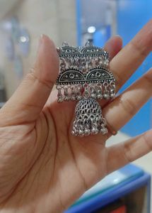 Oxidized Silver Jhumka Earrings