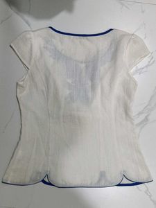 Embroidered White &amp; Blue Blouse
