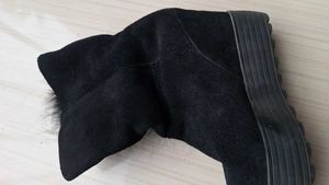 Black suede  Faux Fur Platform Boots