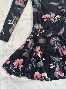 Black Floral Wrap Dress with Ruched Detail