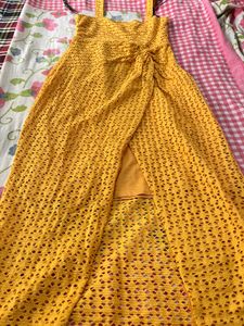 Mustard Eyelet Mini Dress
