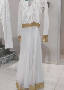 White and Golden sequince anarkali dress