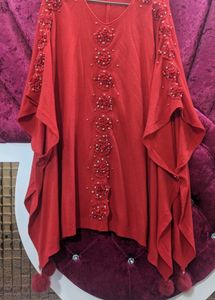 Red Beaded Kaftan Top