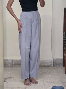 Grey Plaid Wide Leg Pants