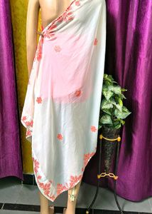 Elegant White &amp; Pink Embroidered Dupatta Scarf
