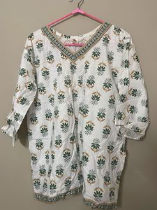 White Tunic with Green Floral Print