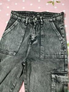Grey Acid Wash Cargo Jeans