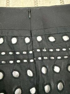 Chic Black Eyelet Midi Skirt