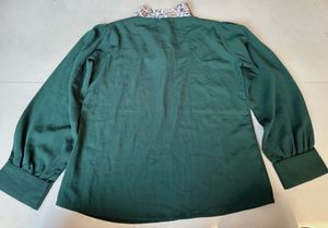 Elegant Green Blouse with Attached Scarf
