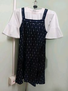 Cute Navy &amp; White Pinafore Dress