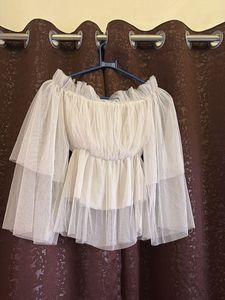 Off-Shoulder white mesh top