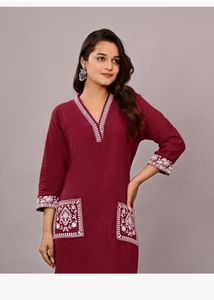 Maroon Kurta Set with White Embroidery