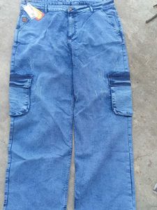 Men's Blue Wash Cargo Jeans