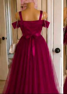 Stunning Magenta Tulle Gown with Embellished Belt