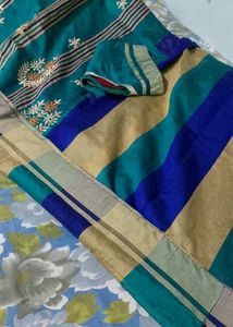 Beautiful Teal & Blue Striped Saree