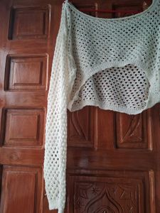 women crochet top off shoulder. will fit from size