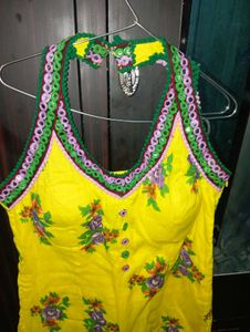 Yellow Floral Halter Neck kurti