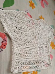 White Knit Crochet Top