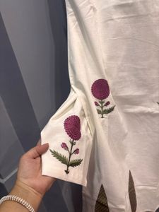 White Kurta with Floral Embroidery