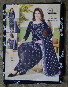Navy Blue Bandhani Dress Material