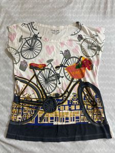 Cute Bicycle Print T-Shirt
