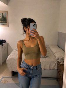 BONKERS CORNER Olive Green Cropped Tank Top