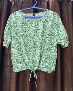 Green Floral Print Tie-Up Top