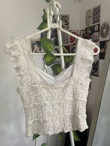 Sheer Lace Ruffled Tank Top