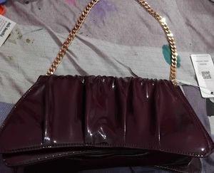 Chic Wine Patent Ruched Clutch Bag