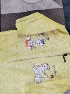 Adorable Yellow Fuzzy Baby Jumpsuit with Cartoon P