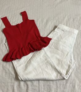 Red Peplum Knit Top