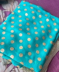 Beautiful Peacock Green with Gold Polka Dot Saree