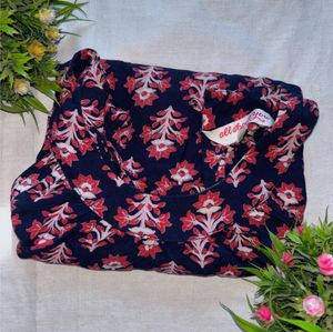 Navy Blue Floral Print Kurta ( Size-M)