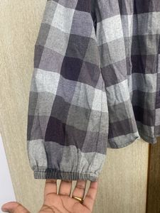 Checked Smocked Button-Up Top 38 size